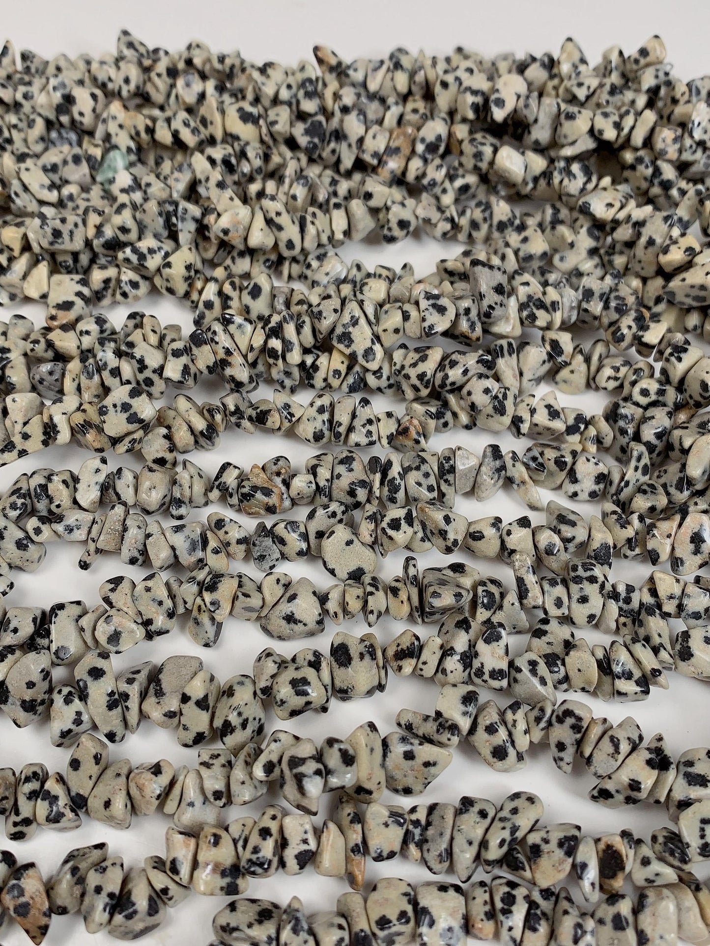 Dalmatian Jasper Chip Beads: Natural Black White Gemstone, 32" Strand