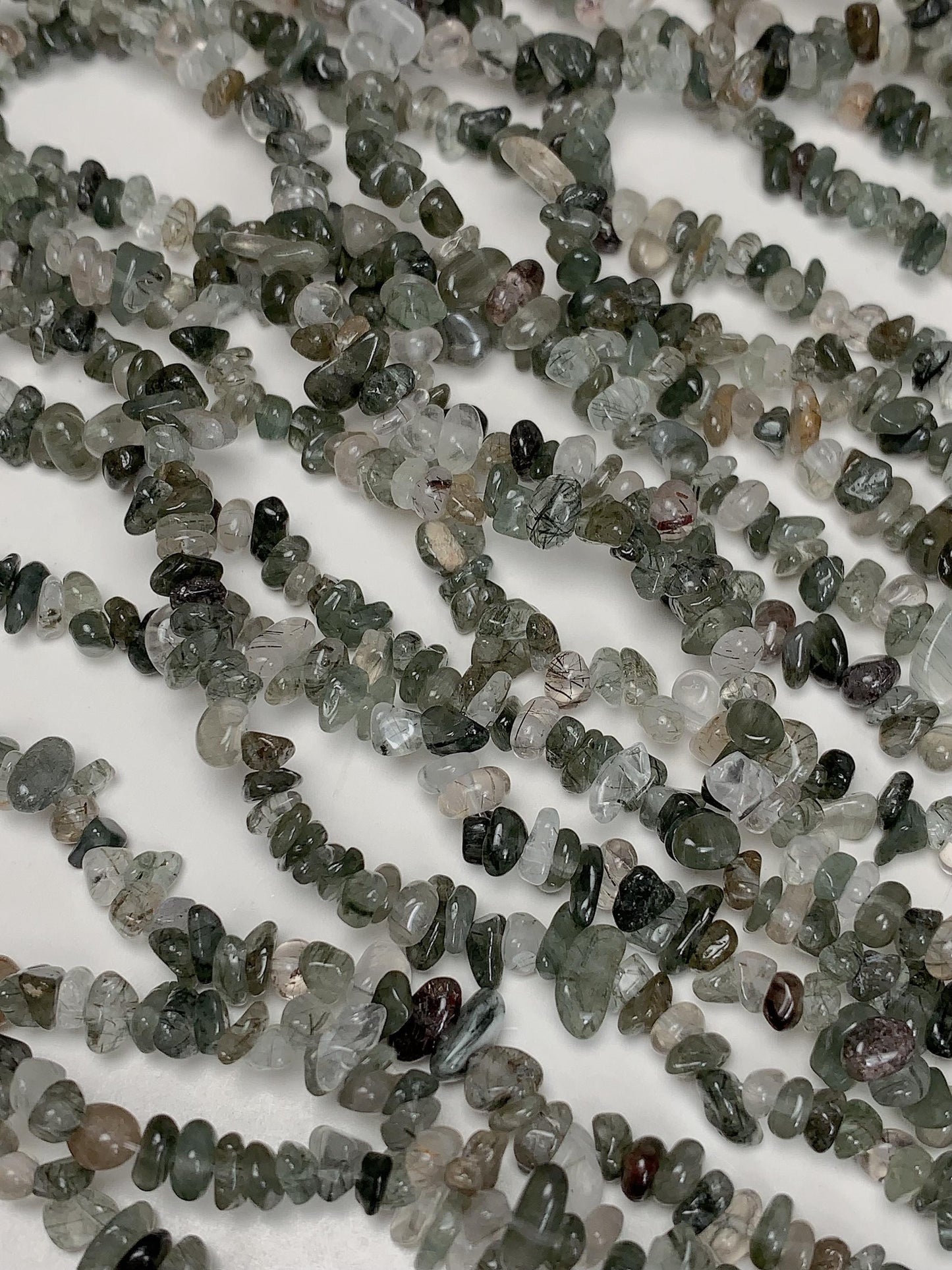 Green Tourmaline Rutilated Quartz Beads: 32" DIY Gemstone Crystal Strand
