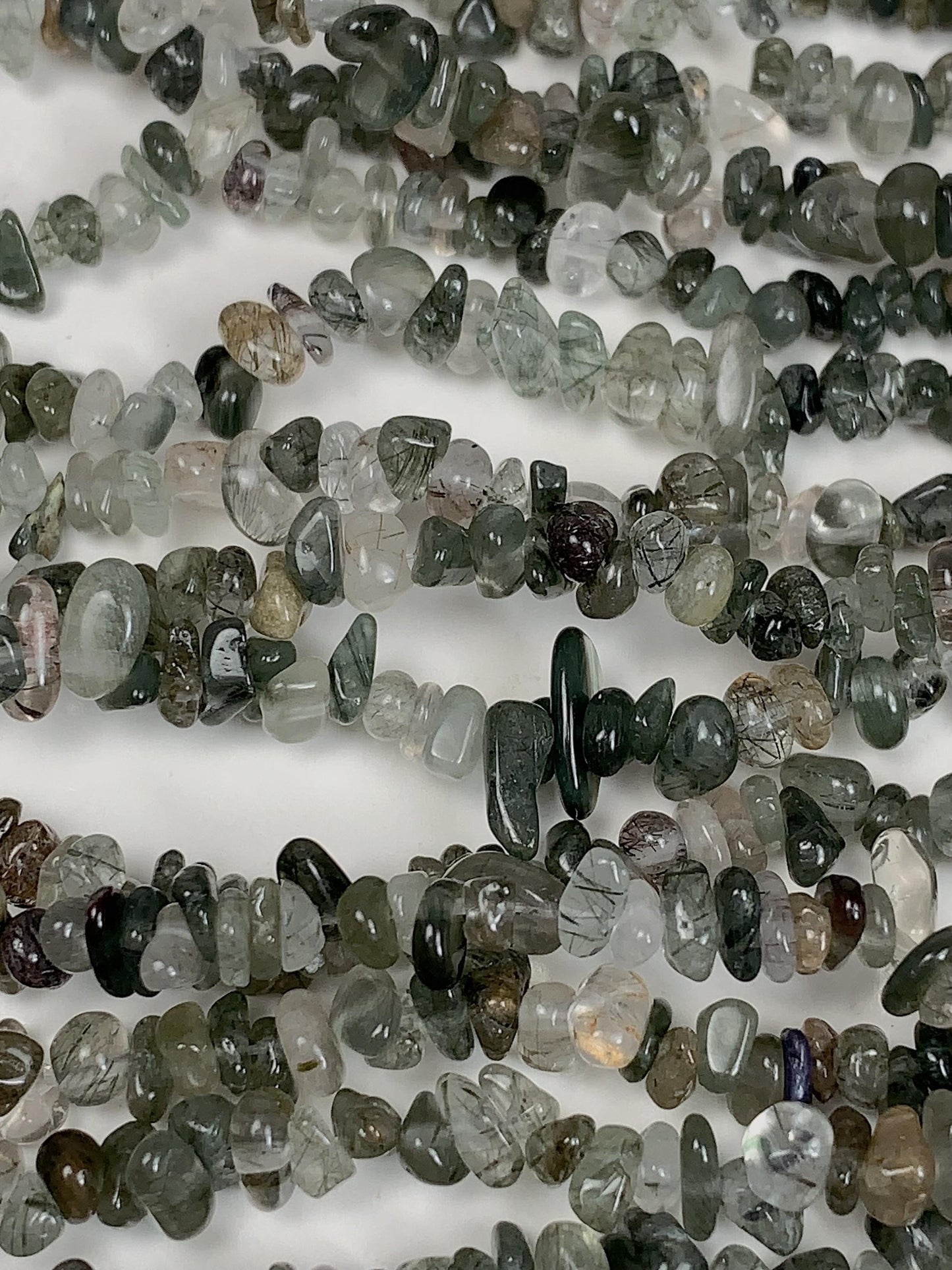 Green Tourmaline Rutilated Quartz Beads: 32" DIY Gemstone Crystal Strand