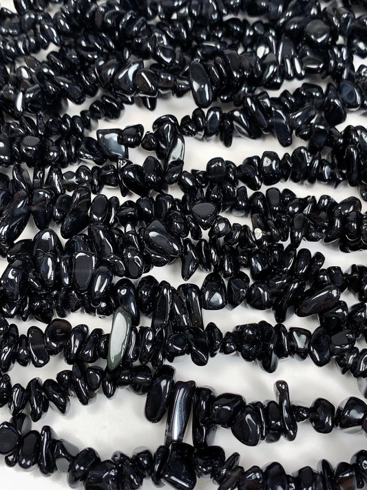 Black Obsidian Nugget Beads: 32" Irregular Gemstone Chips (5-12mm)