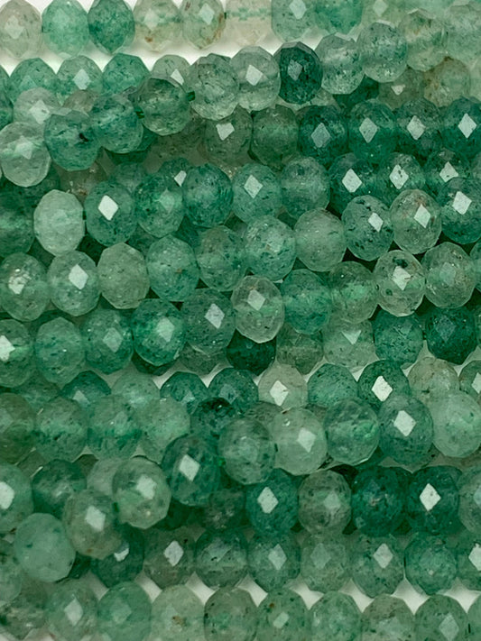 Green Strawberry Quartz Faceted Rondelle Beads - 15.5" Strand