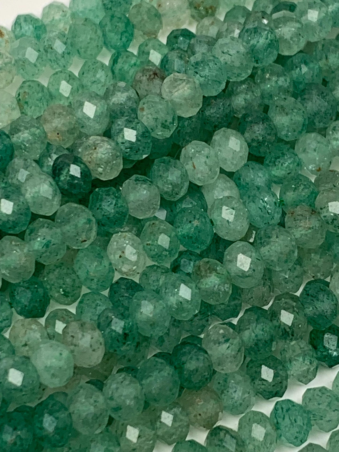 Green Strawberry Quartz Faceted Rondelle Beads - 15.5" Strand