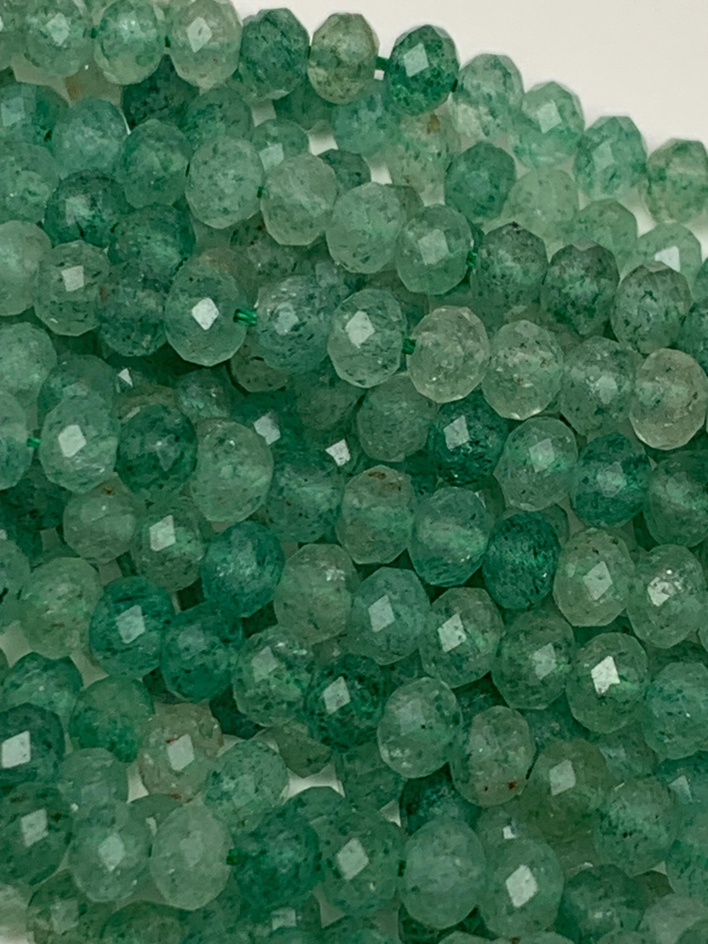 Green Strawberry Quartz Faceted Rondelle Beads - 15.5" Strand