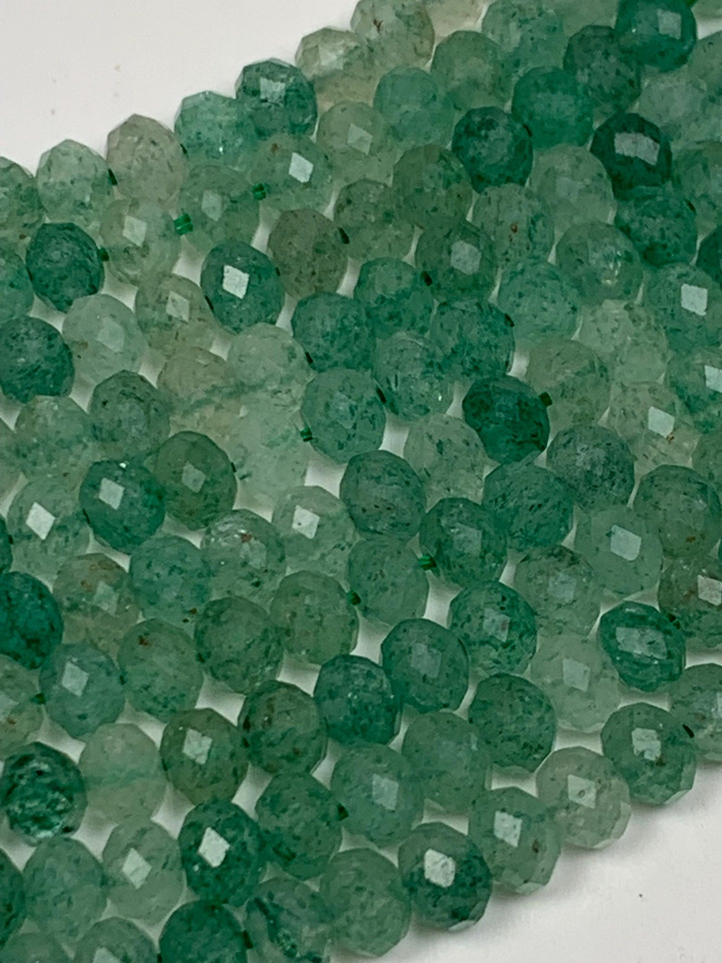 Green Strawberry Quartz Faceted Rondelle Beads - 15.5" Strand