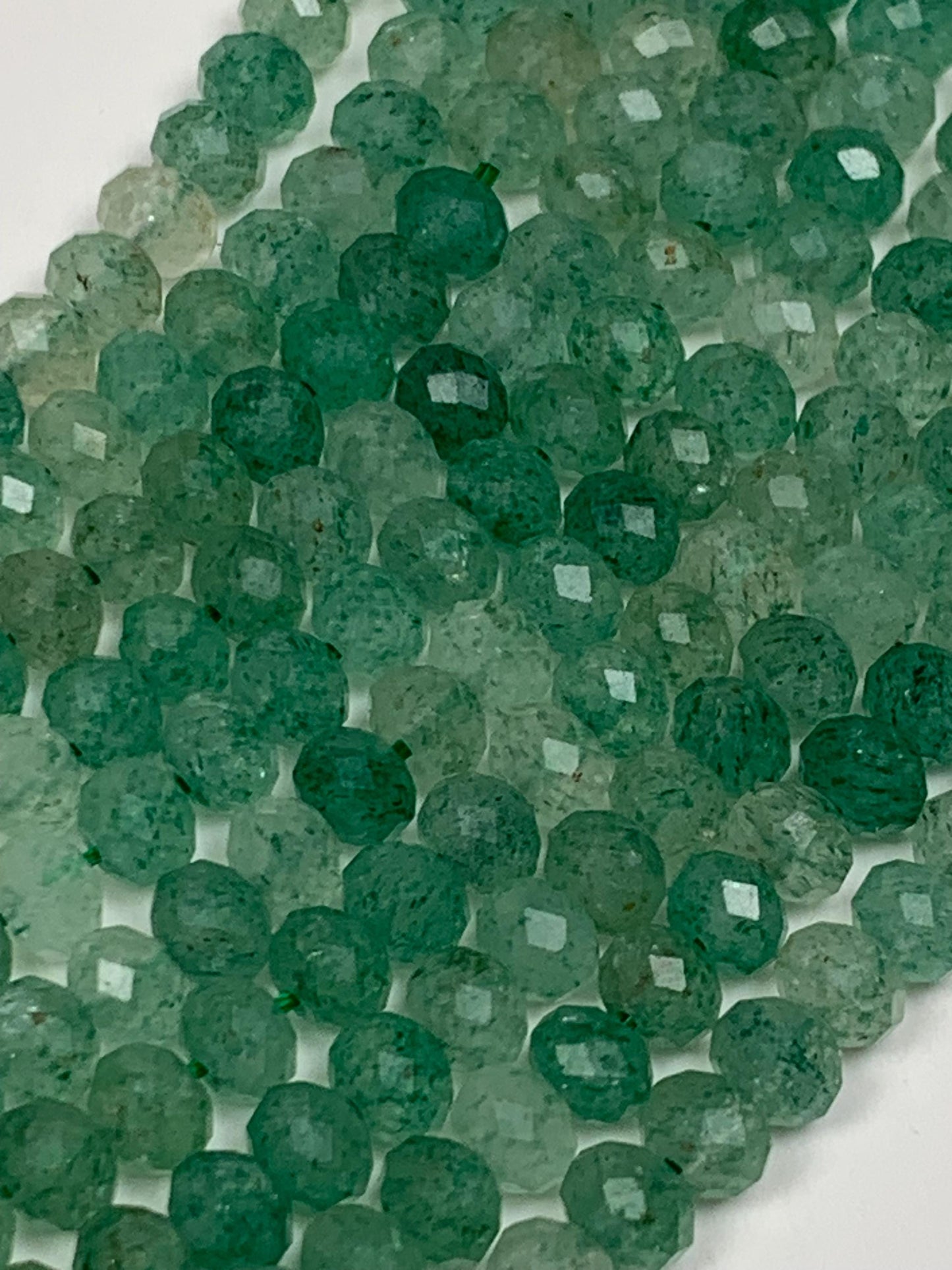 Green Strawberry Quartz Faceted Rondelle Beads - 15.5" Strand