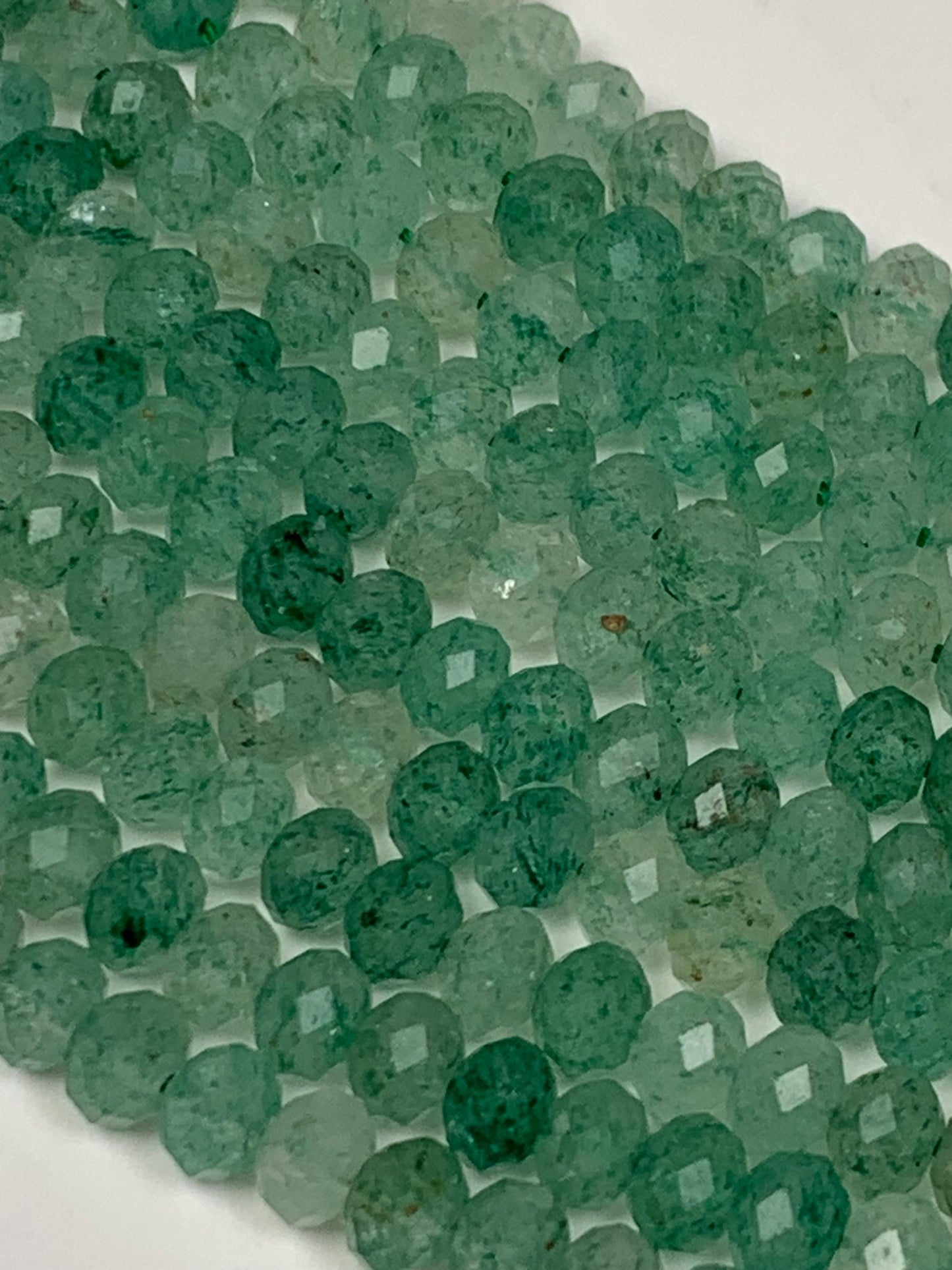 Green Strawberry Quartz Faceted Rondelle Beads - 15.5" Strand