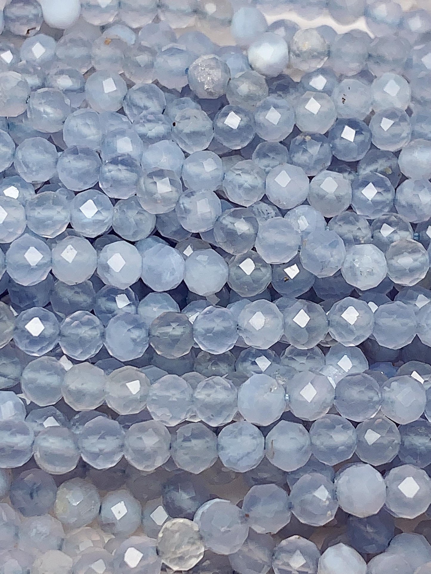 Genuine Natural Blue Chalcedony Lace Agate  Faceted Round Beads 15.5" Strand 2mm 3mm 4mm