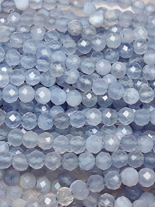 Genuine Natural Blue Chalcedony Lace Agate  Faceted Round Beads 15.5" Strand 2mm 3mm 4mm