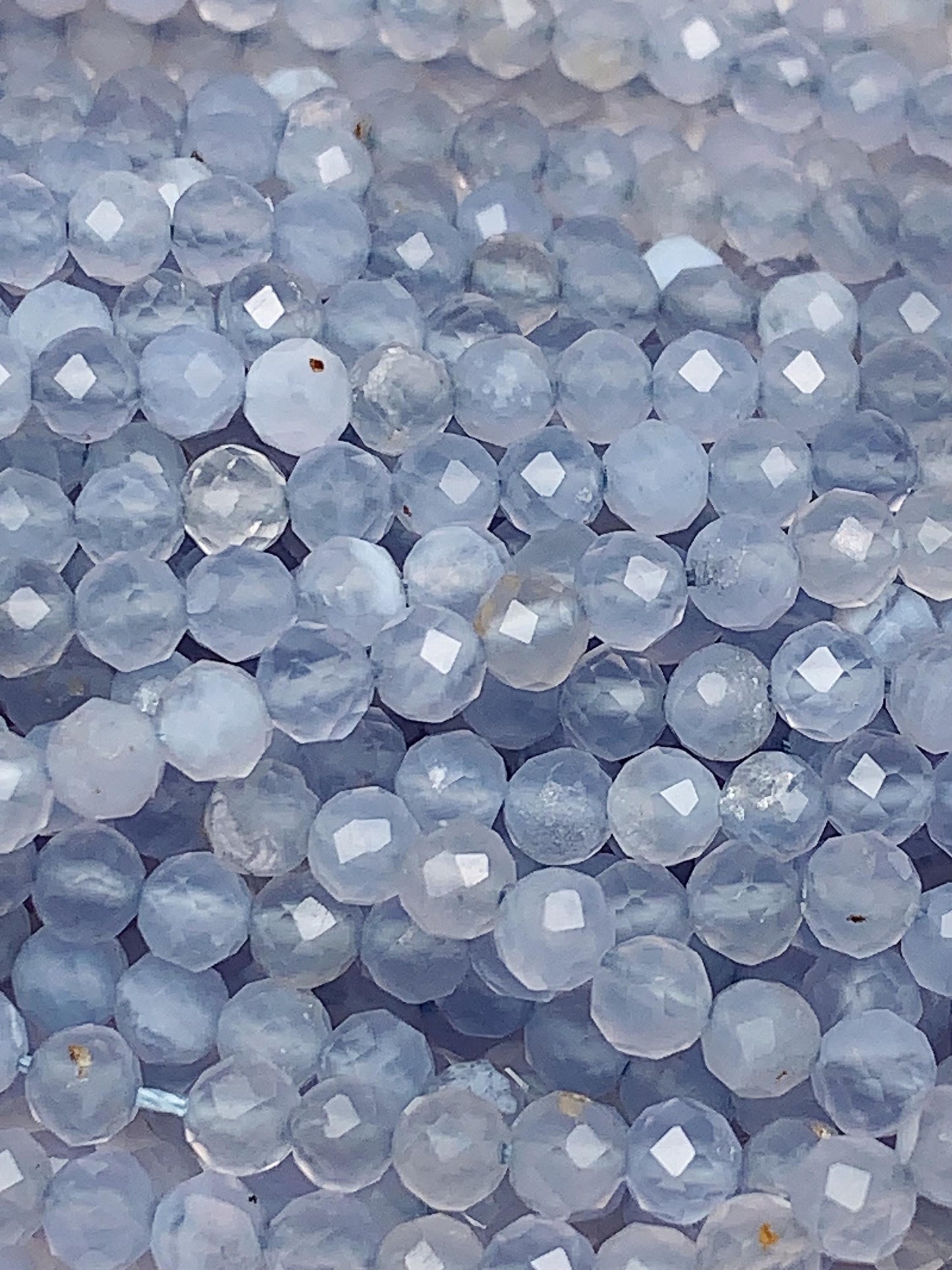 Genuine Natural Blue Chalcedony Lace Agate  Faceted Round Beads 15.5" Strand 2mm 3mm 4mm