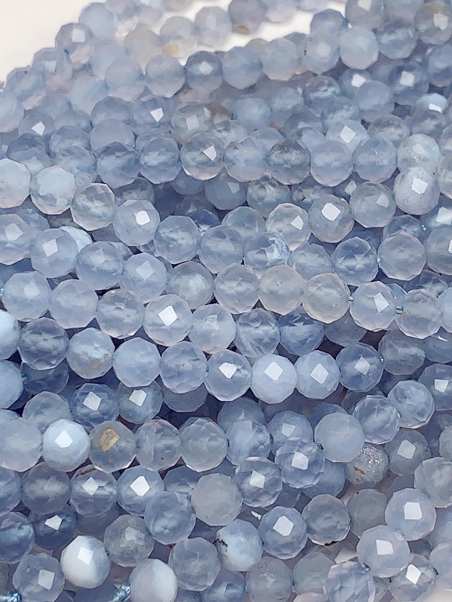 Genuine Natural Blue Chalcedony Lace Agate  Faceted Round Beads 15.5" Strand 2mm 3mm 4mm