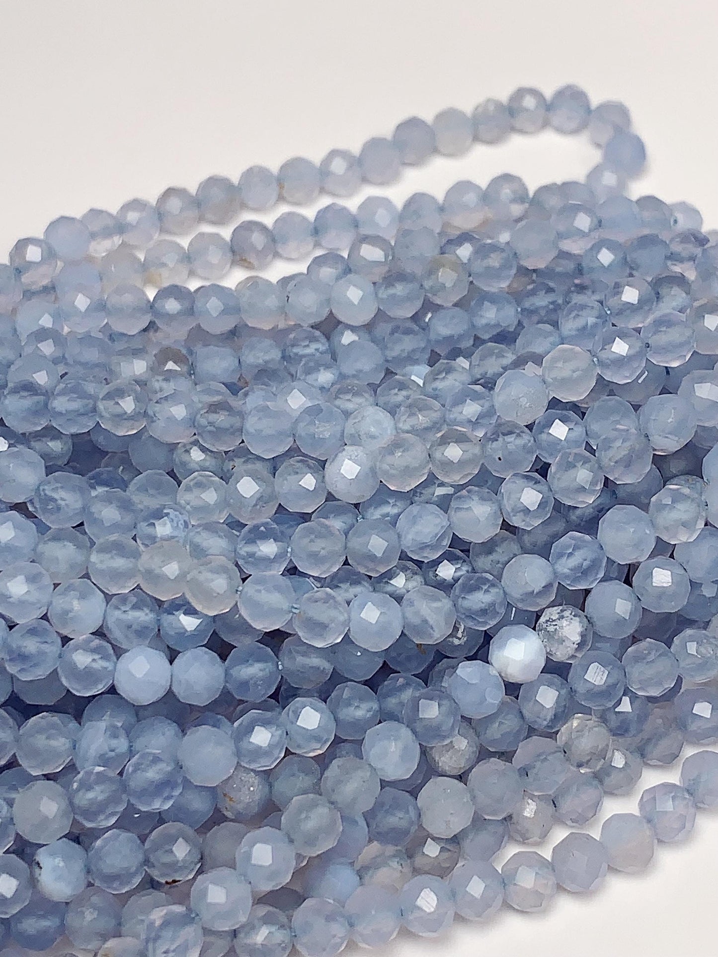 Genuine Natural Blue Chalcedony Lace Agate  Faceted Round Beads 15.5" Strand 2mm 3mm 4mm