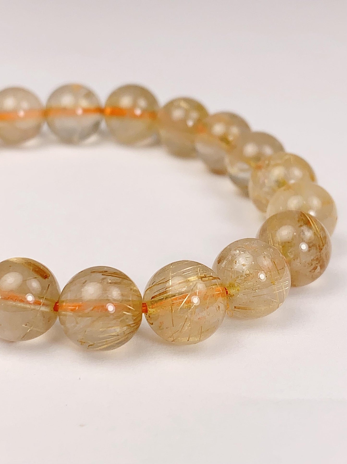 Natural Golden Rutilated Quartz Bracelet: 8mm Smooth Round Gemstone