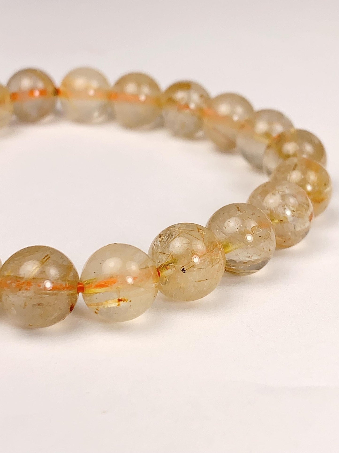 Natural Golden Rutilated Quartz Bracelet: 8mm Smooth Round Gemstone