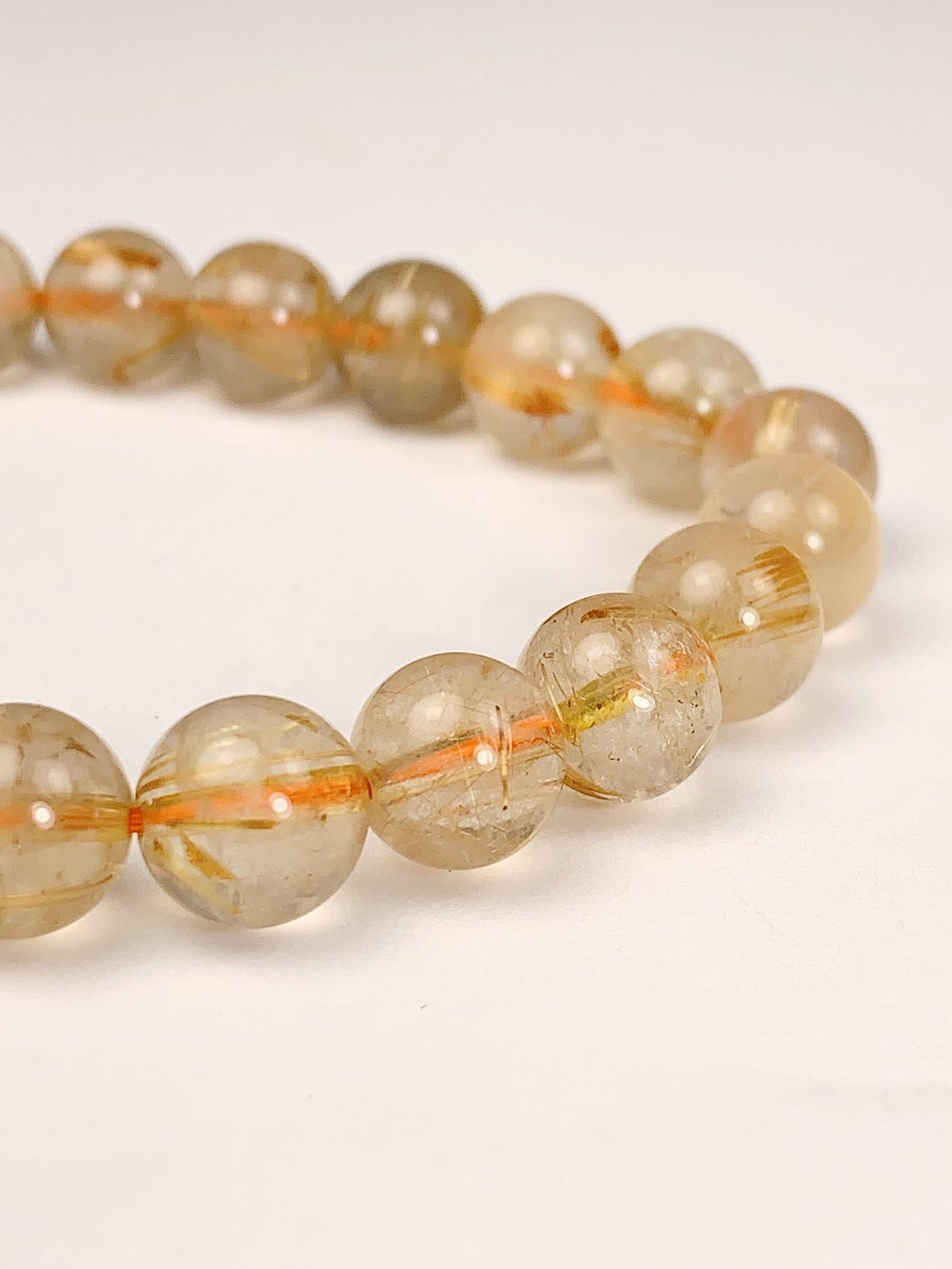 Natural Golden Rutilated Quartz Bracelet: 8mm Smooth Round Gemstone