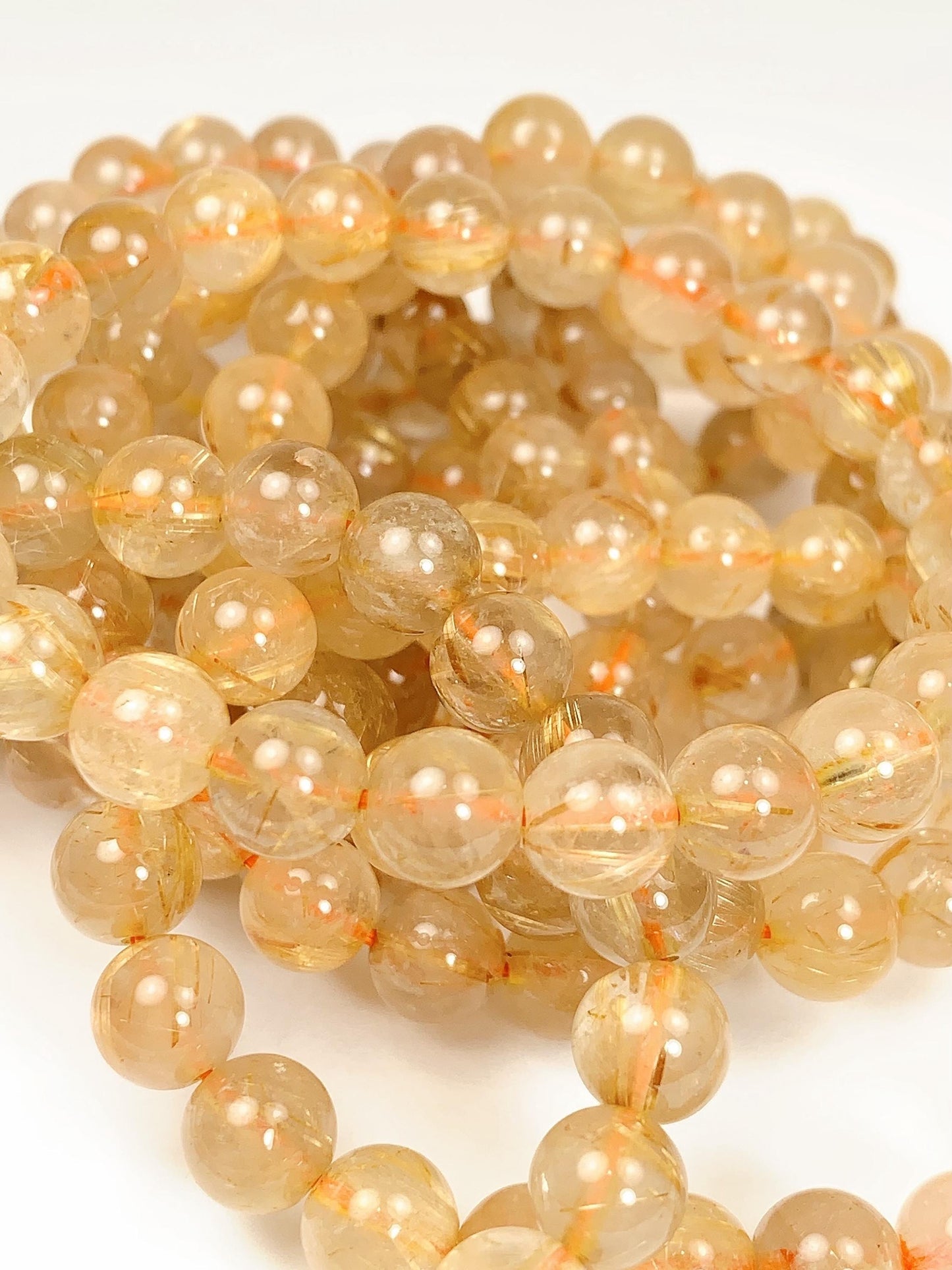 Natural Golden Rutilated Quartz Bracelet: 8mm Smooth Round Gemstone