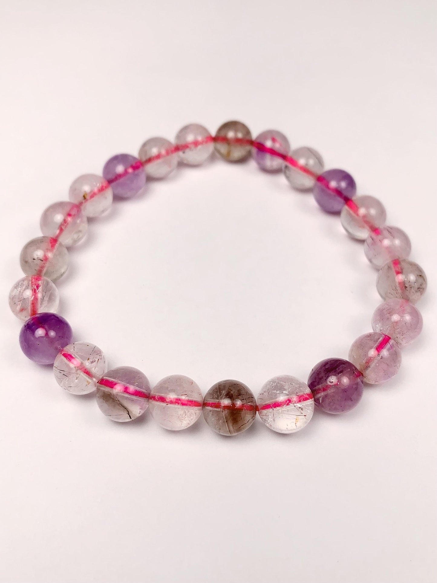 Natural Super Seven Gemstone Bracelet: Rainbow Smooth Round 8mm