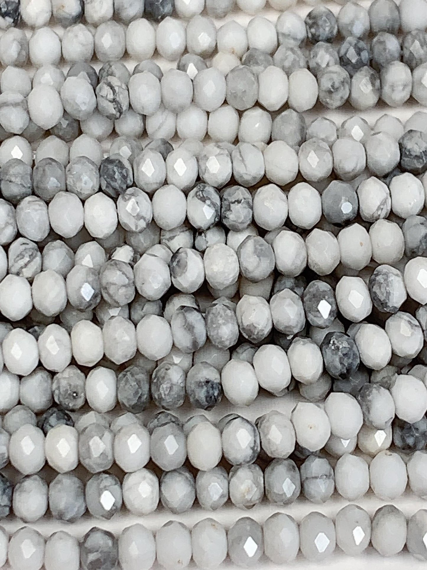 2.5mmx3.5mm Grade AAA+ Genuine Natural White Howlite Point  Faceted Rondelle Beads 15.5" Strand