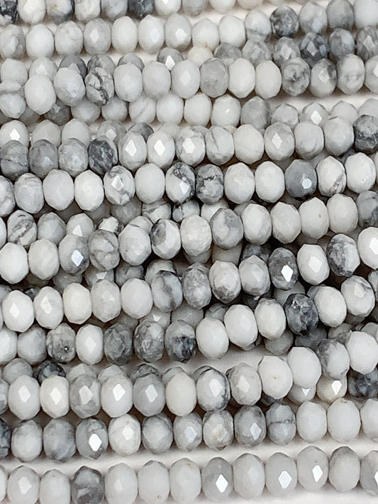 2.5mmx3.5mm Grade AAA+ Genuine Natural White Howlite Point  Faceted Rondelle Beads 15.5" Strand