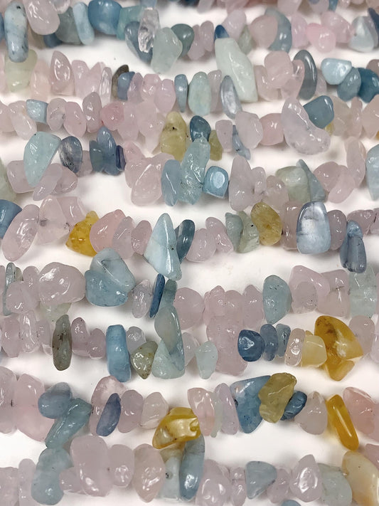 Pink Blue Morganite Nugget Beads: Genuine Gemstone Crystal Strand