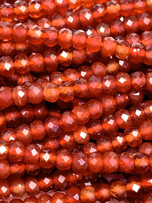 Genuine Natural Clear Red Agate Faceted Rondelle Beads 15.5" Strand