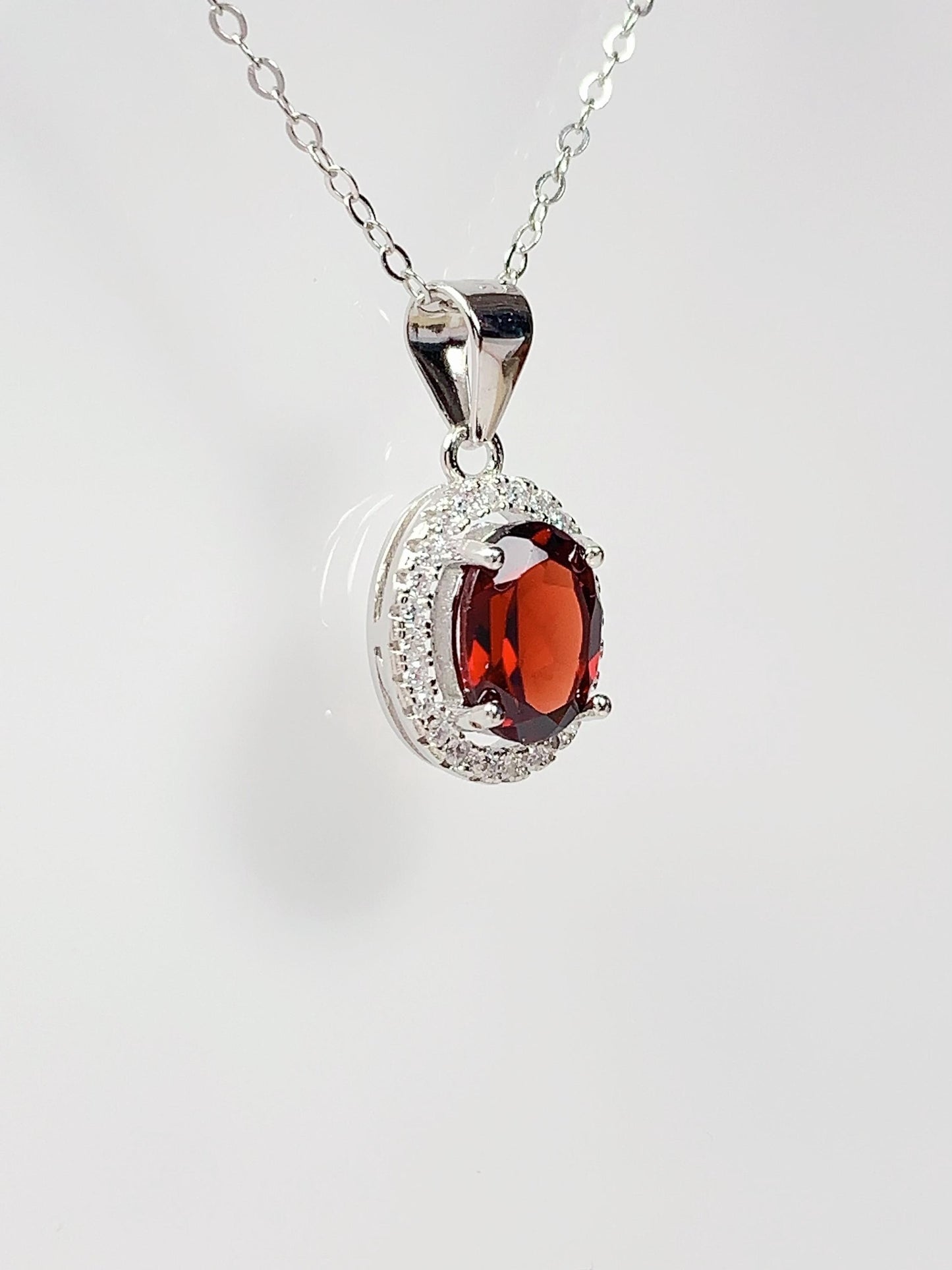 Red Garnet Sterling Silver Necklace: 18K Gold Plated Pendant