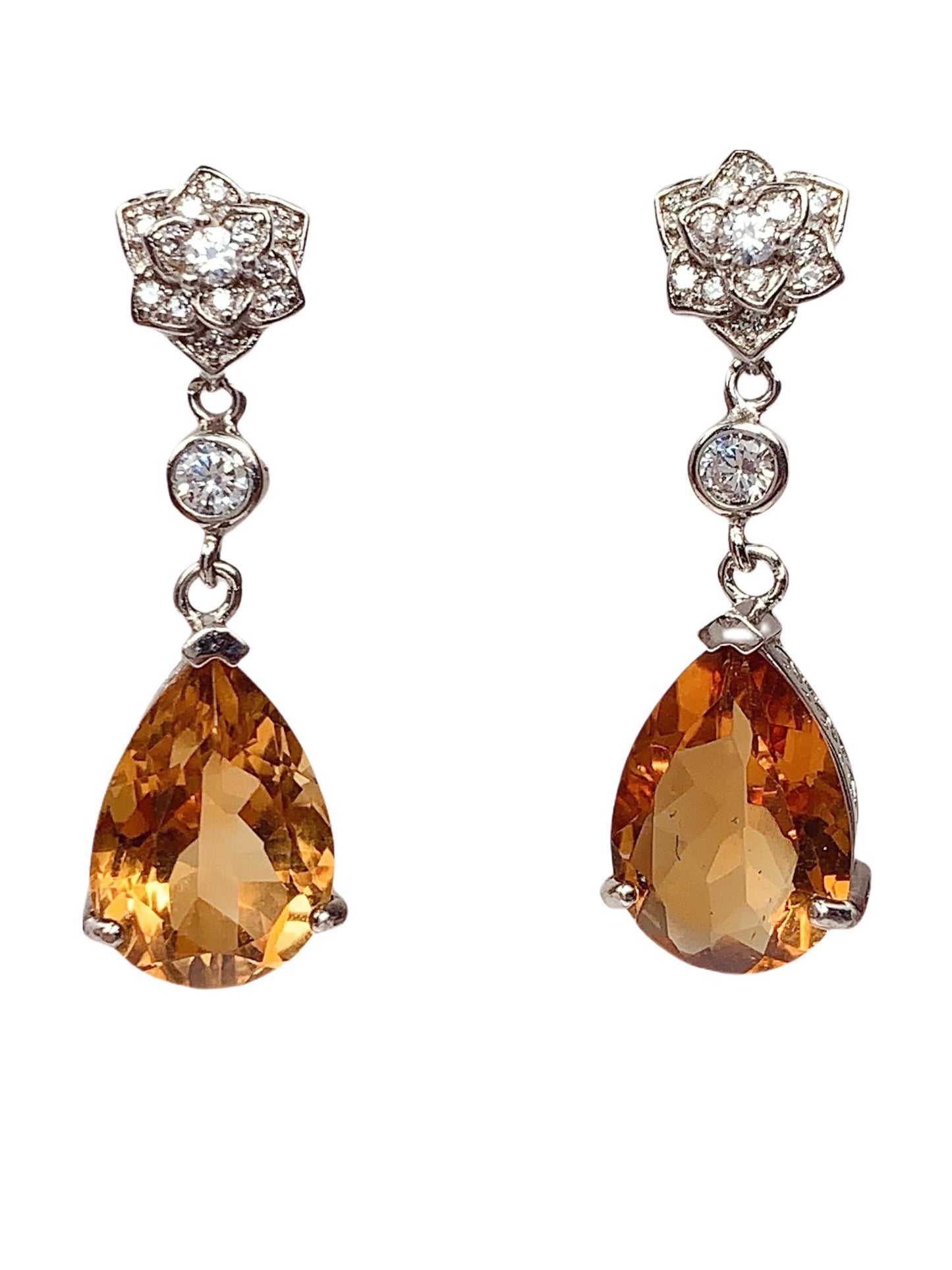 Citrine Drop Earrings: 18k Gold Plated Sterling Silver Flower Design