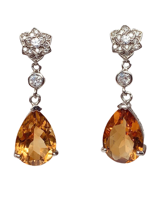 Citrine Drop Earrings: 18k Gold Plated Sterling Silver Flower Design