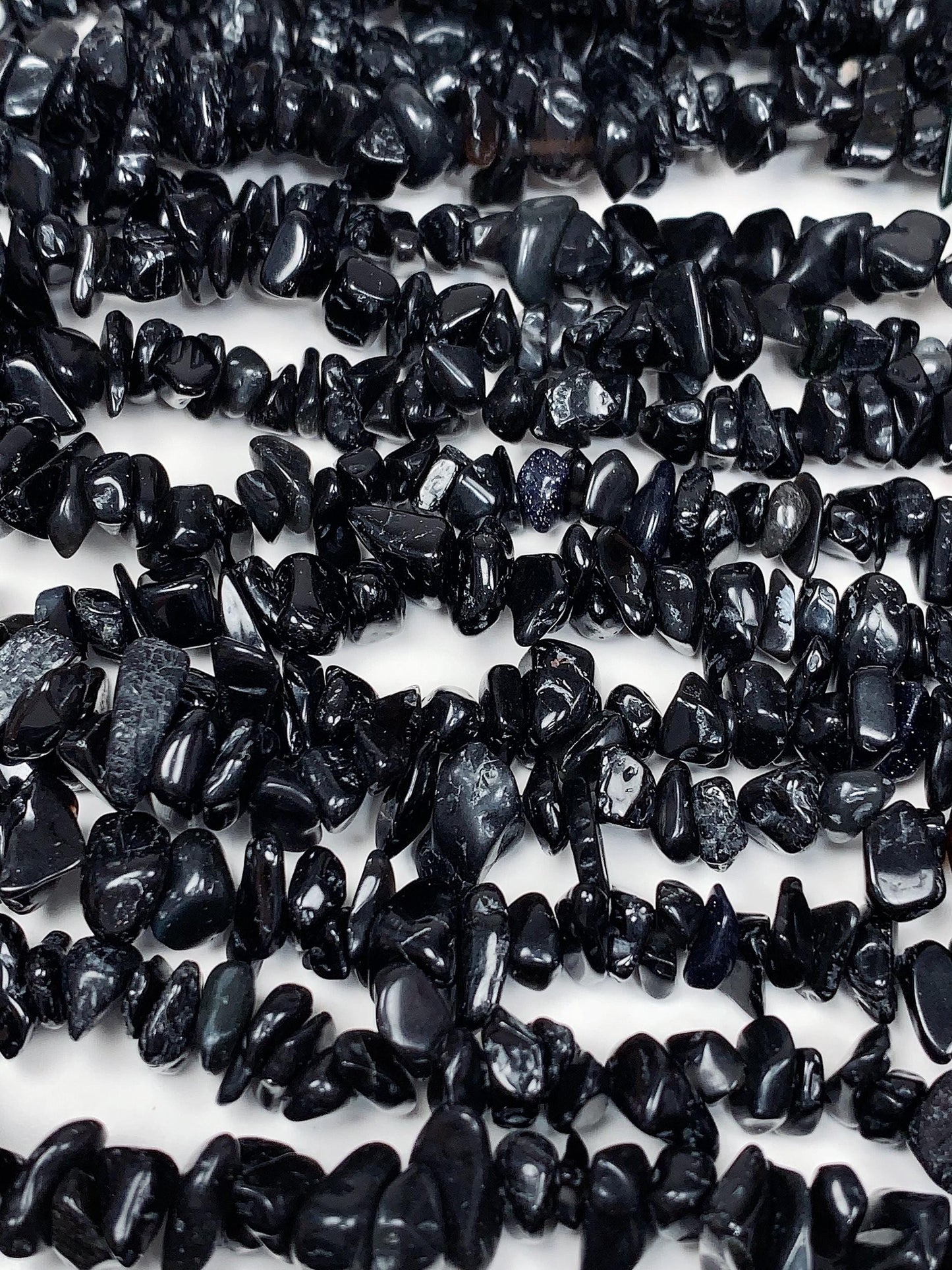 Black Tourmaline Nugget Beads: Genuine Gemstone Crystal Chips, 32" Strand