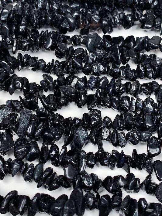 Black Tourmaline Nugget Beads: Genuine Gemstone Crystal Chips, 32" Strand