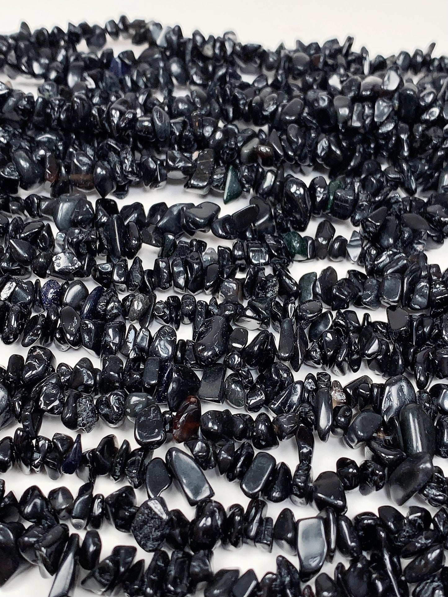 Black Tourmaline Nugget Beads: Genuine Gemstone Crystal Chips, 32" Strand