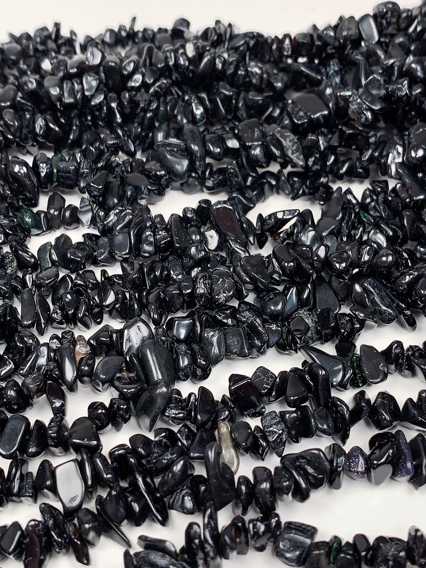 Black Tourmaline Nugget Beads: Genuine Gemstone Crystal Chips, 32" Strand