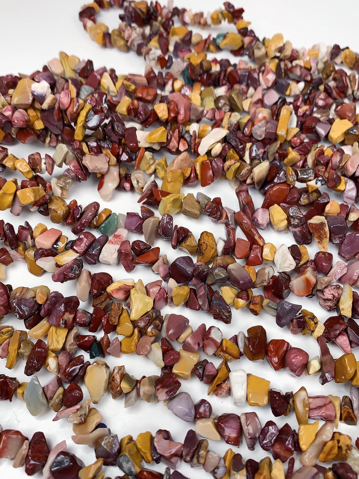 Mookaite Jasper Chip Beads: Natural Red Yellow Gemstone Nuggets, 32" Strand