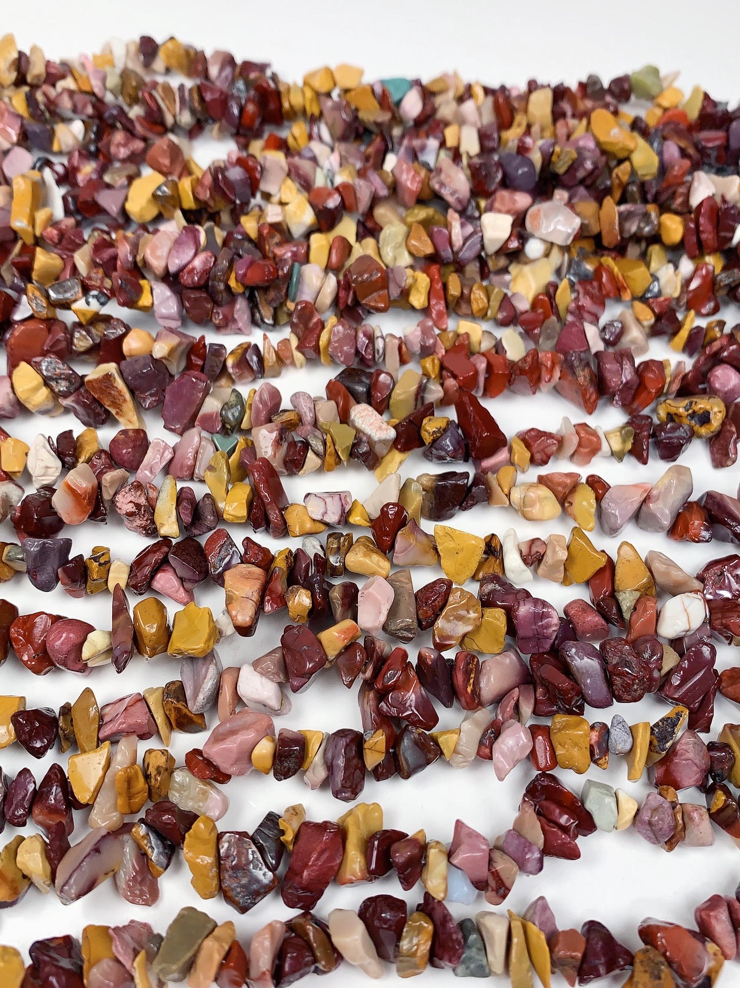 Mookaite Jasper Chip Beads: Natural Red Yellow Gemstone Nuggets, 32" Strand