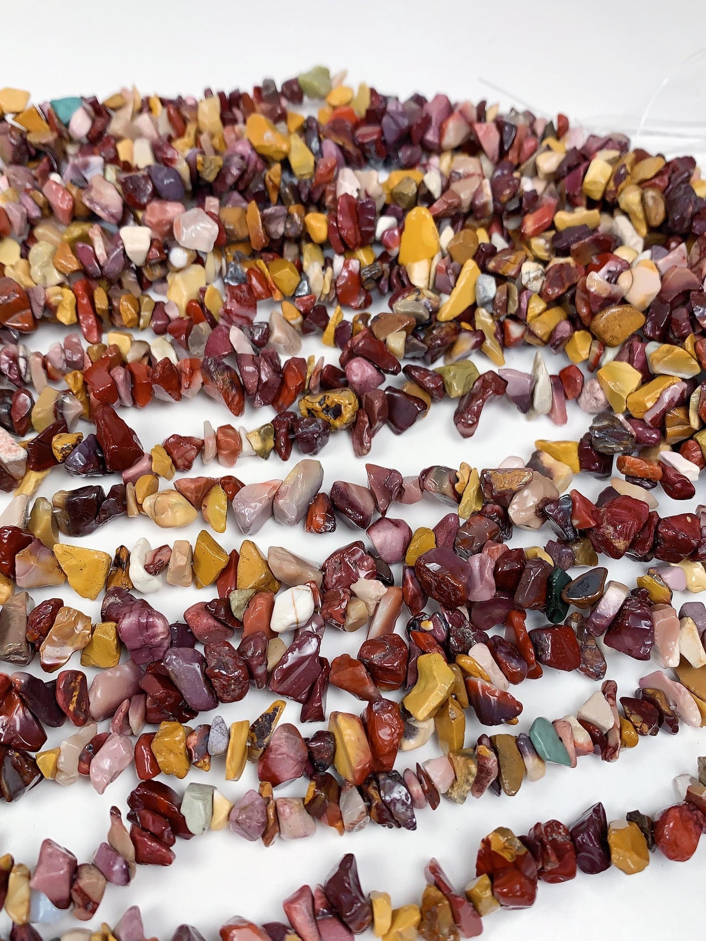 Mookaite Jasper Chip Beads: Natural Red Yellow Gemstone Nuggets, 32" Strand