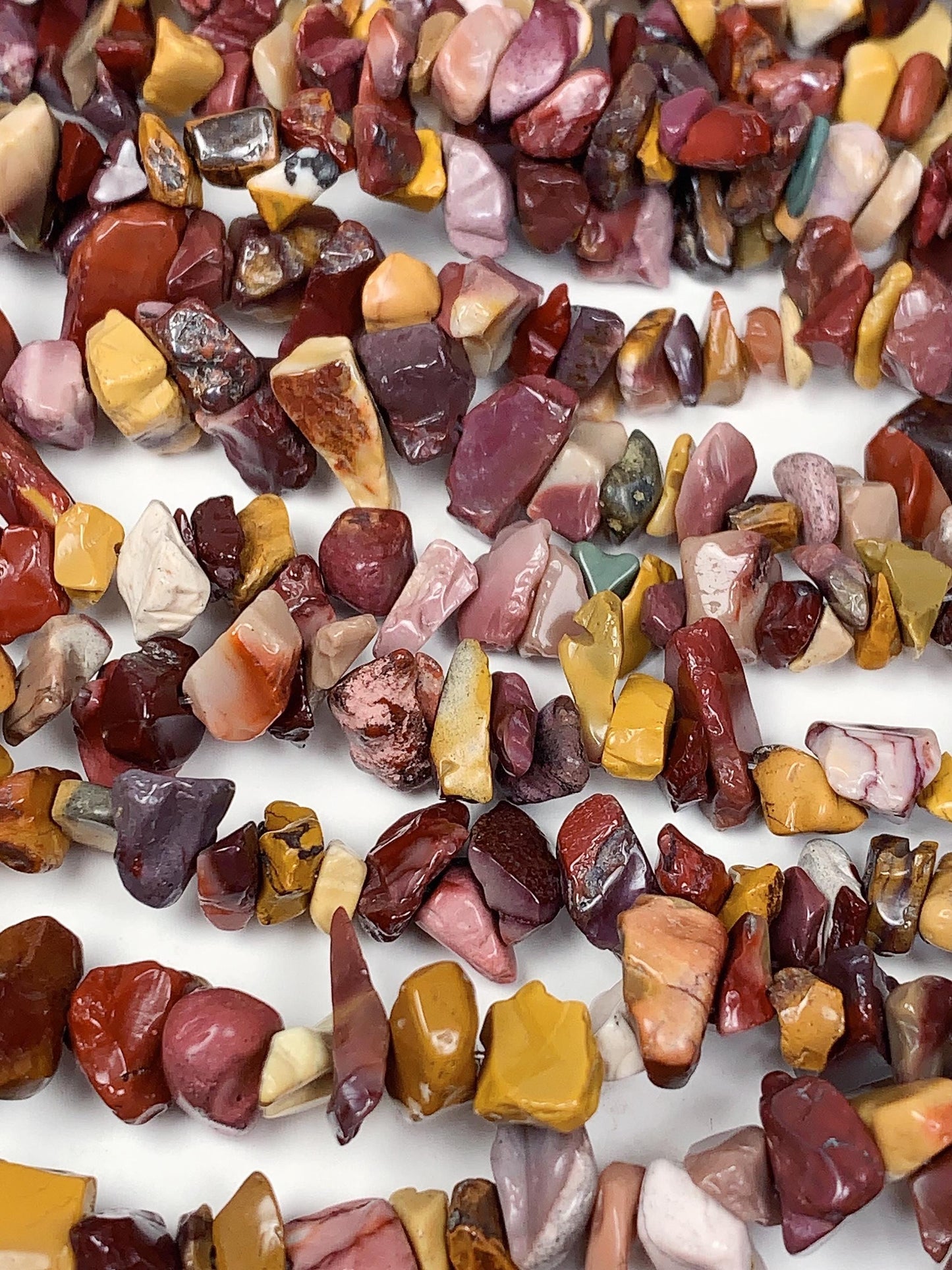 Mookaite Jasper Chip Beads: Natural Red Yellow Gemstone Nuggets, 32" Strand