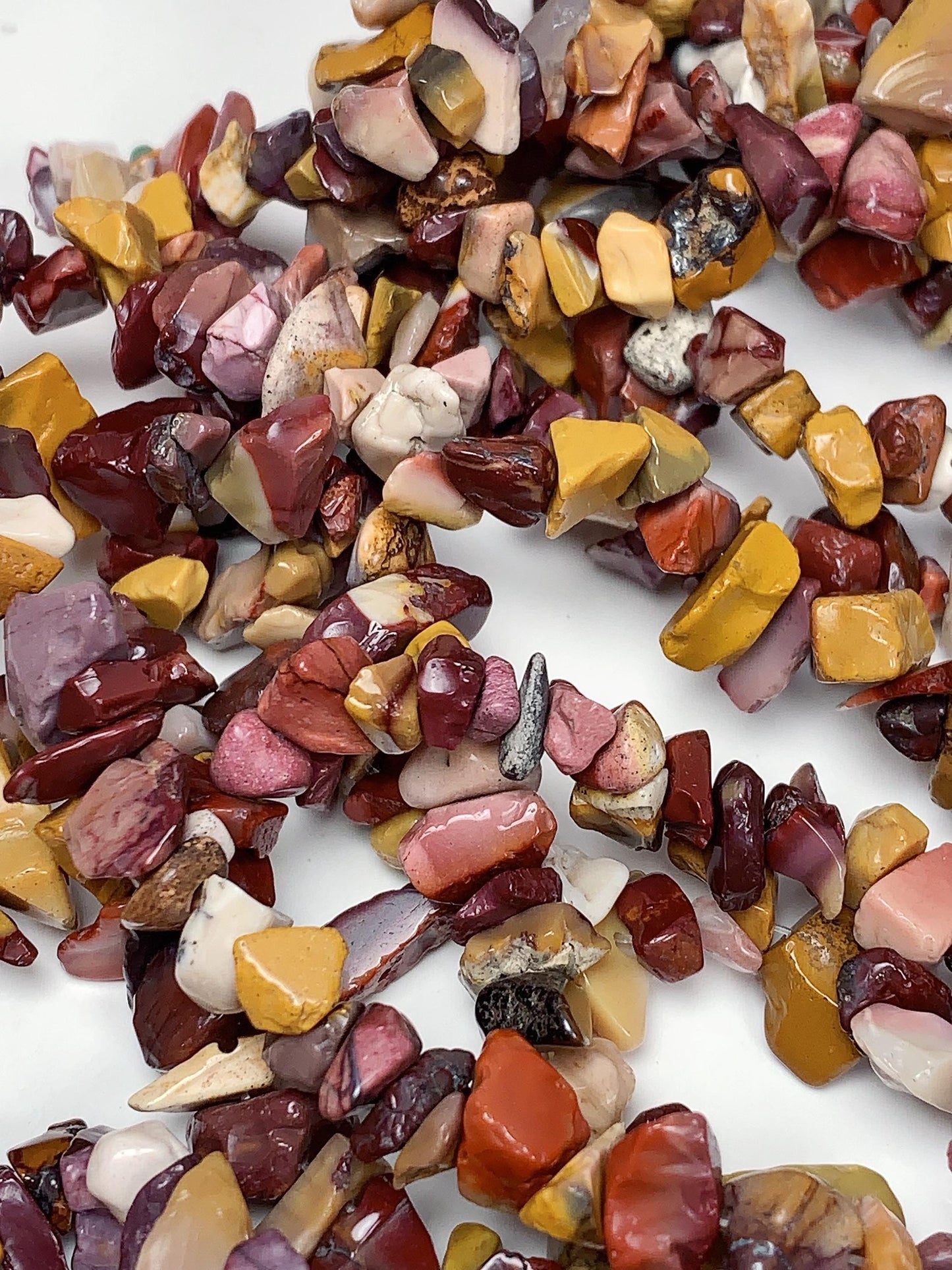 Mookaite Jasper Chip Beads: Natural Red Yellow Gemstone Nuggets, 32" Strand