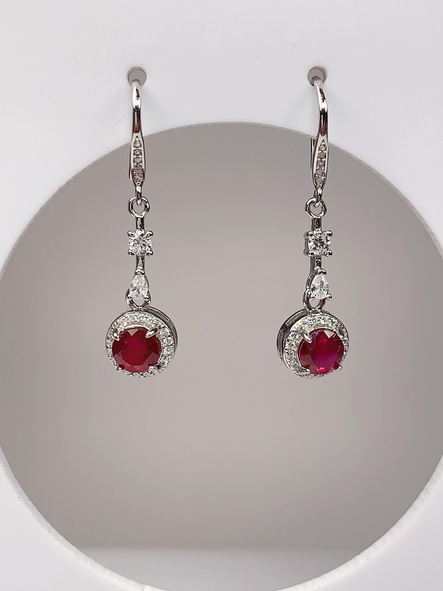 Red Ruby Sterling Silver Earrings: 18k Gold Plated Dangle Earrings