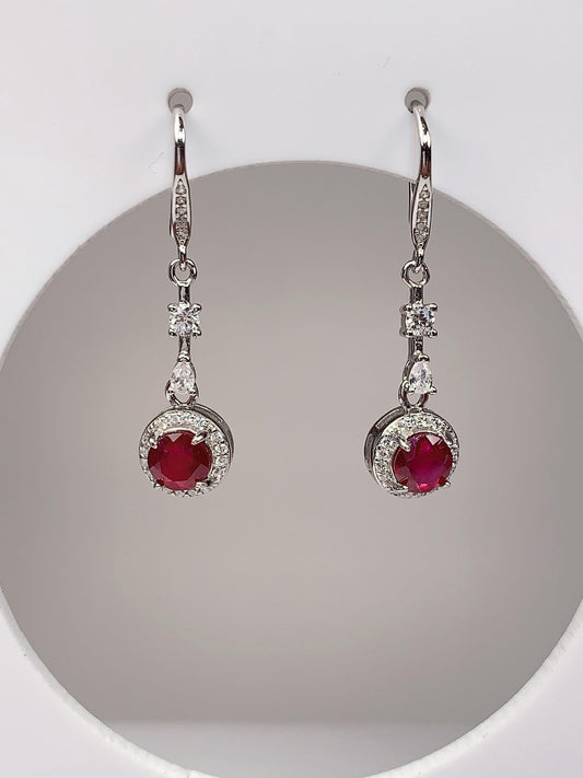 Red Ruby Sterling Silver Earrings: 18k Gold Plated Dangle Earrings
