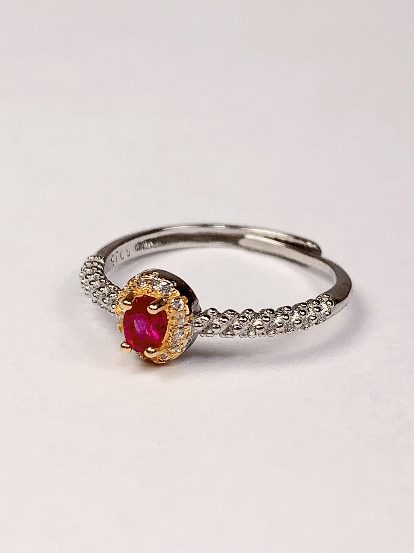 Oval Ruby Ring: 18K Gold Plated Sterling Silver Adjustable Band