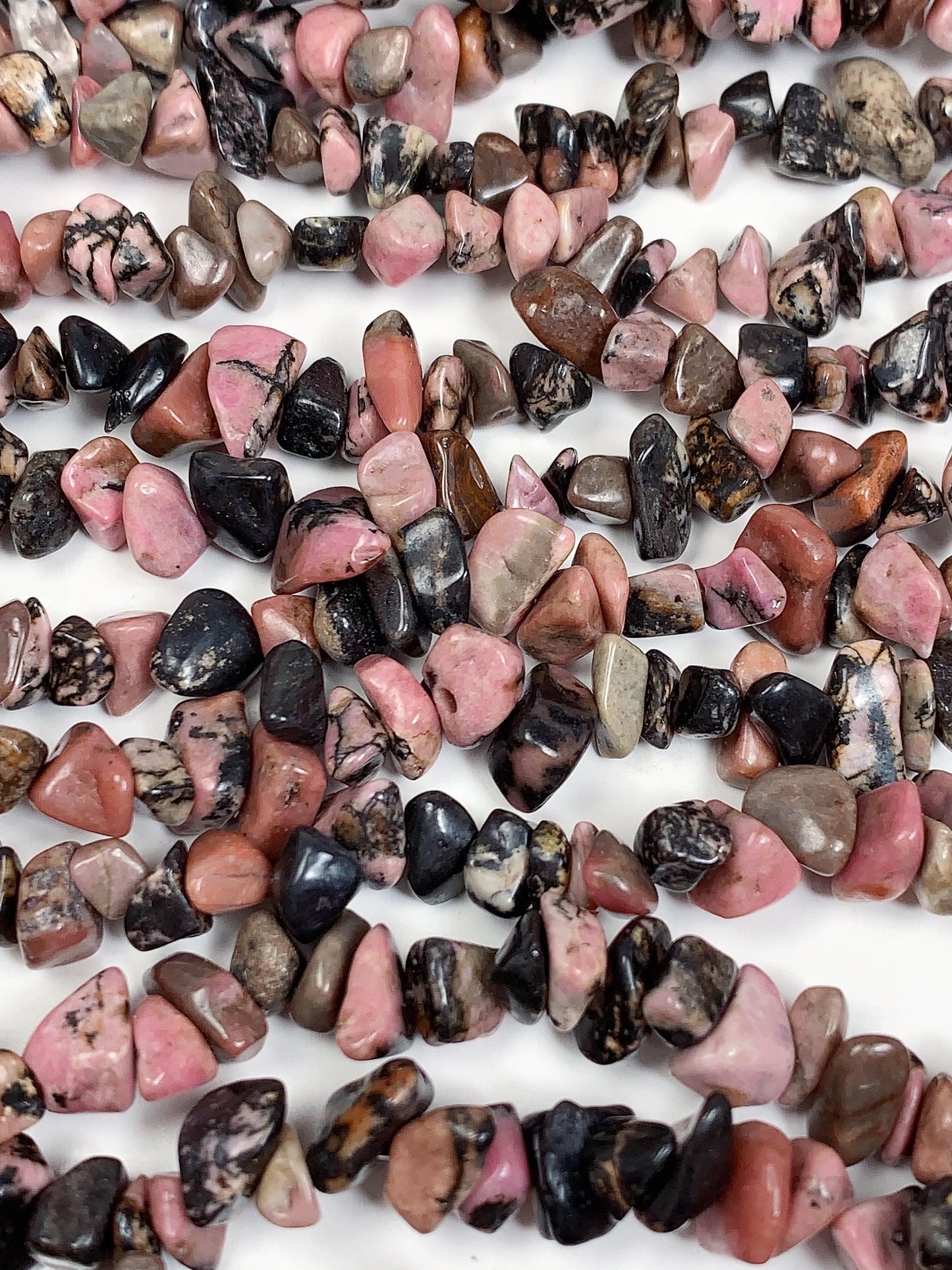 Pink Black Lace Rhodonite Chip Beads: Natural Gemstone Crystal Strand
