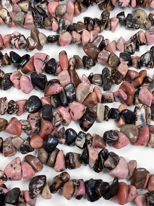Pink Black Lace Rhodonite Chip Beads: Natural Gemstone Crystal Strand