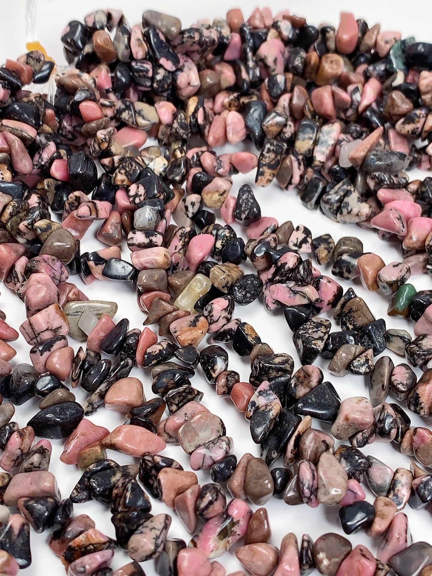 Pink Black Lace Rhodonite Chip Beads: Natural Gemstone Crystal Strand