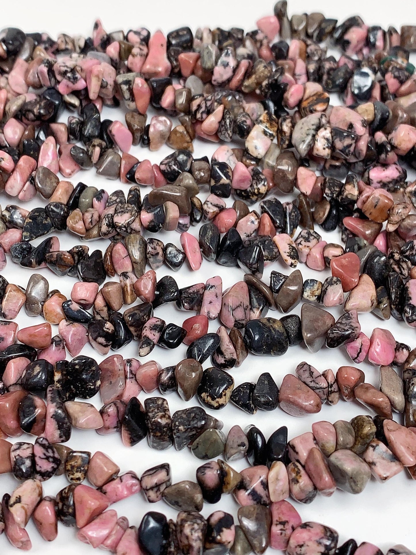 Pink Black Lace Rhodonite Chip Beads: Natural Gemstone Crystal Strand