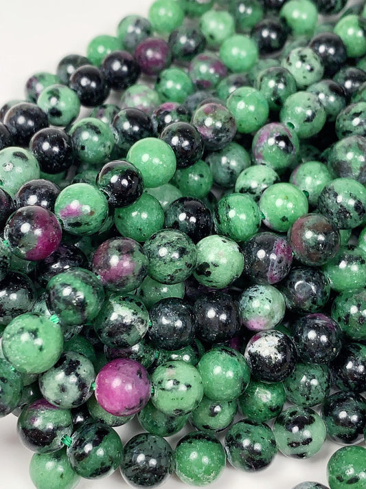 Natural Ruby Zoisite Beads: Smooth Round Gemstone Strand (15.5")
