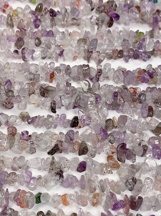 Super Seven Quartz Chip Beads: Natural Gemstone Nugget Strand (32")