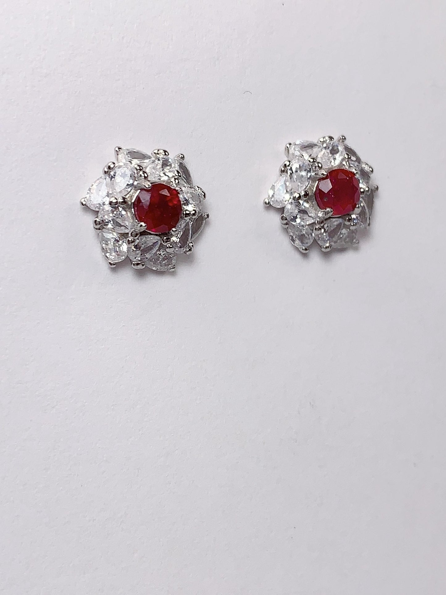 Natural Genuine Red Ruby ( Heated) Sterling Silver Earrings: 18k Gold Plated, 4mm Round Cut
