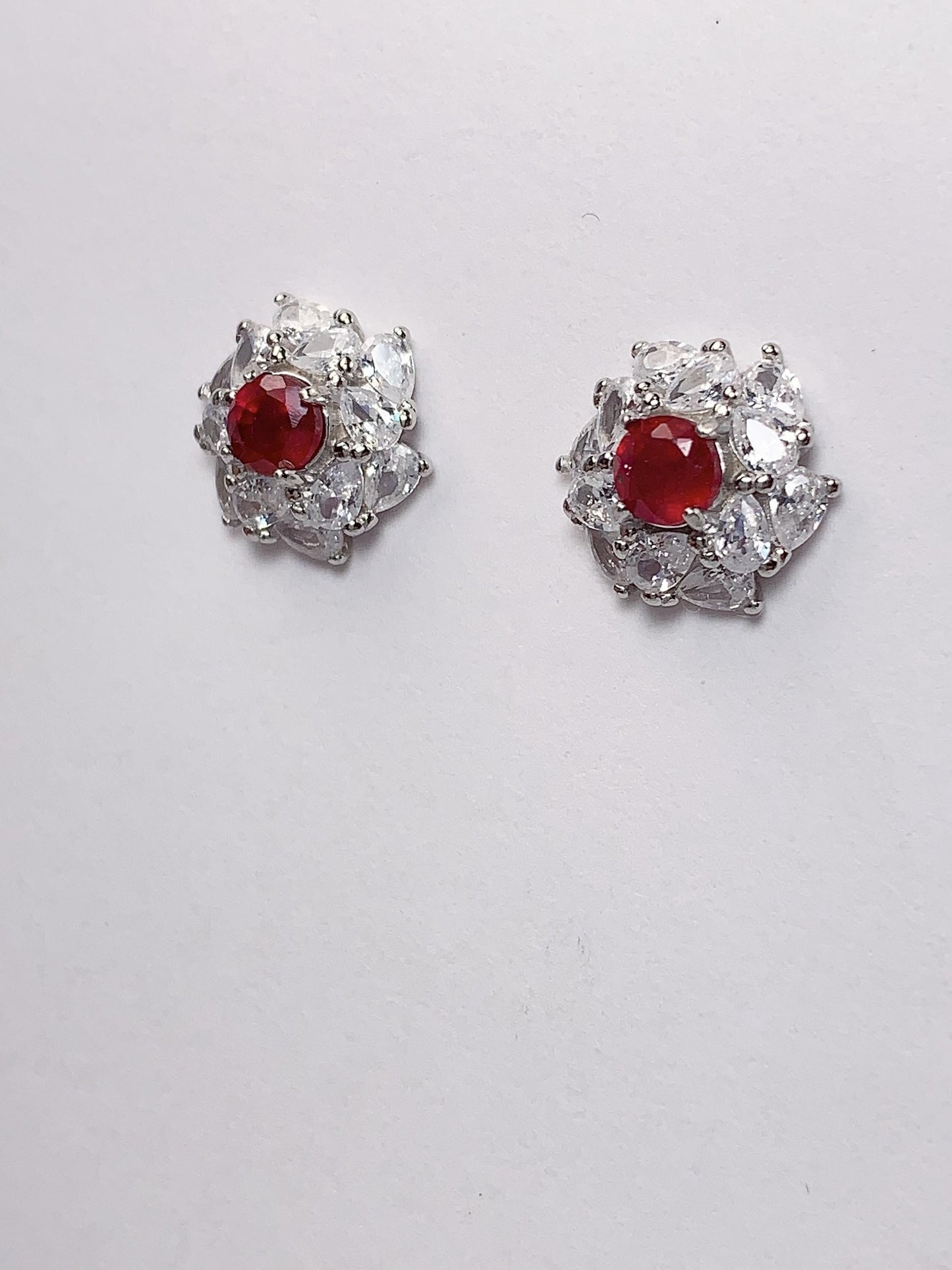 Natural Genuine Red Ruby ( Heated) Sterling Silver Earrings: 18k Gold Plated, 4mm Round Cut
