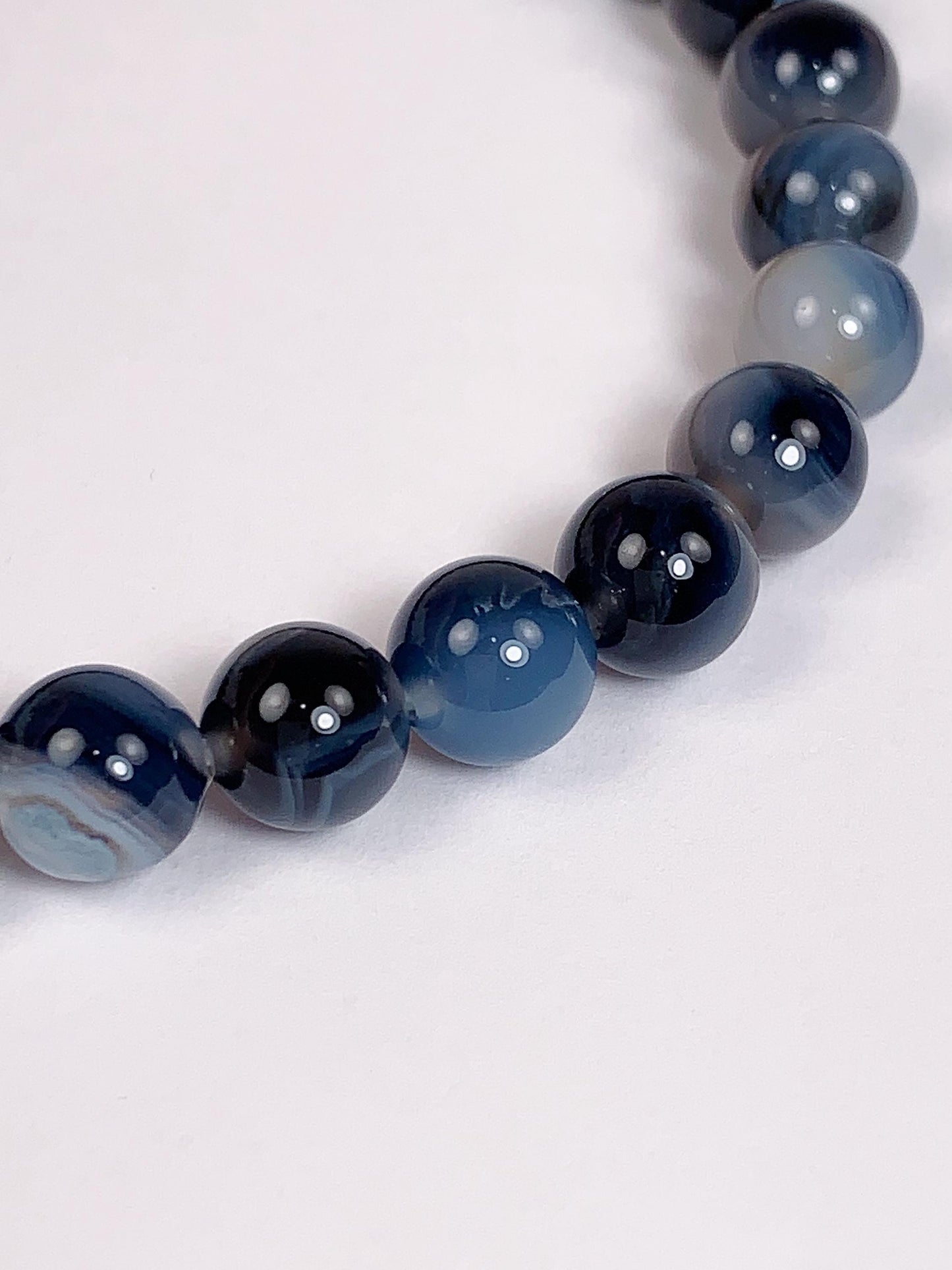 Genuine Natural Blue Stripe Candy Agate (heated )Smooth Round Stretch Bracelet 8mm