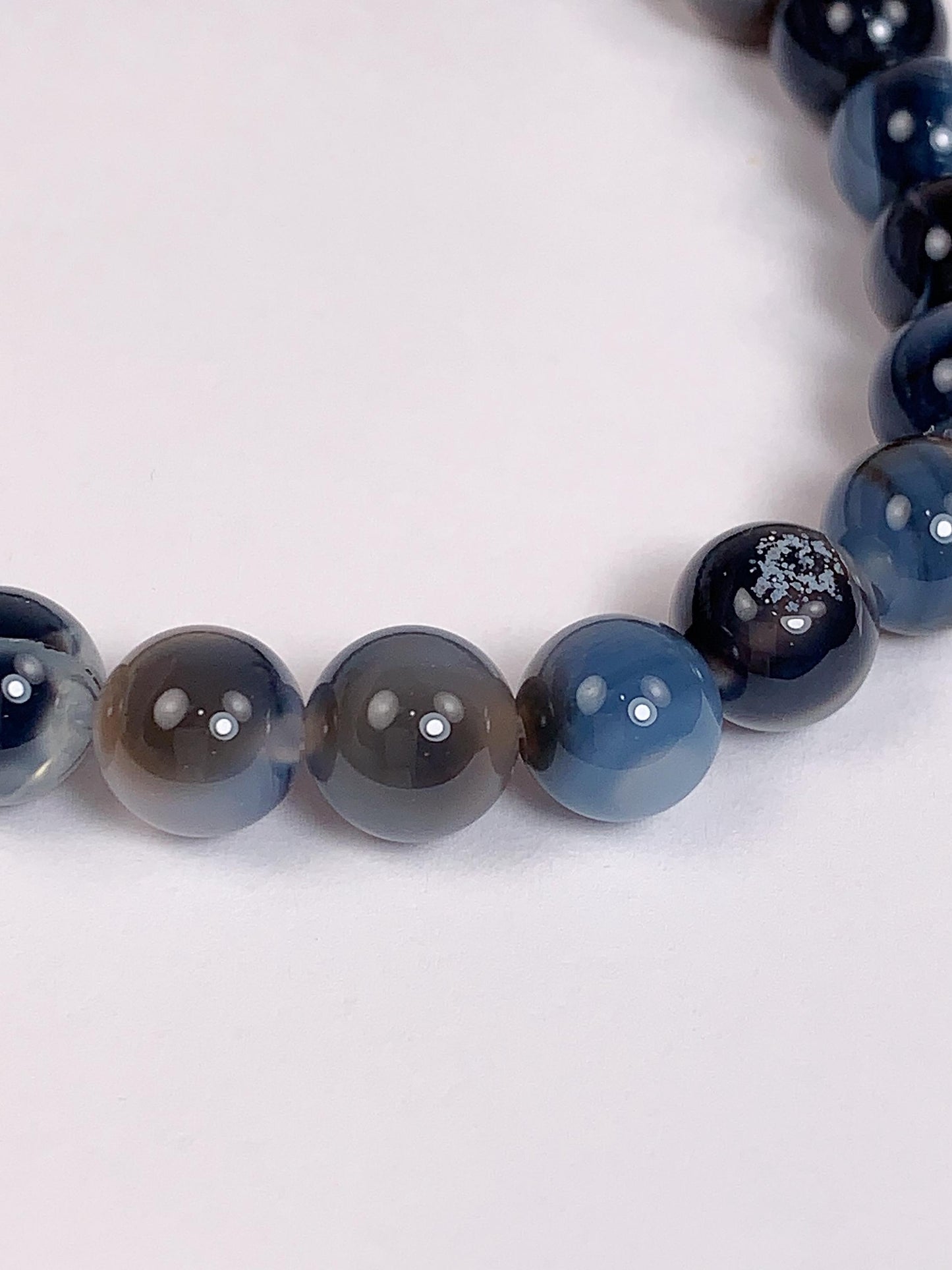 Genuine Natural Blue Stripe Candy Agate (heated )Smooth Round Stretch Bracelet 8mm
