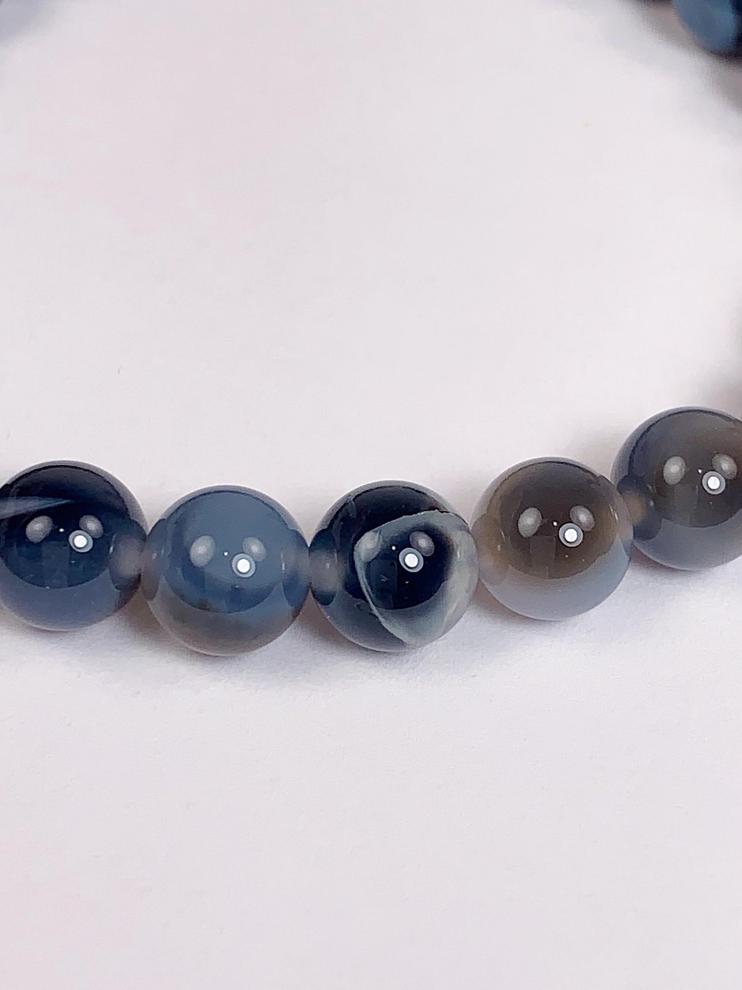Genuine Natural Blue Stripe Candy Agate (heated )Smooth Round Stretch Bracelet 8mm